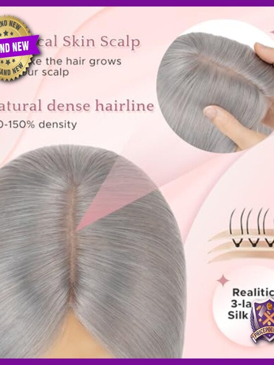Human Hair Topper for Thinning Hair, Silk Base Clip-In, 12 Inch main image 4